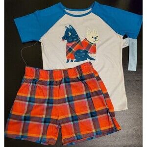 Cat & Jack Girl’s Plaid Pajamas Set W/Dogs On Front Size LARGE 10-12 - NEW W/TAG